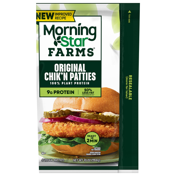 MorningStar Farms Plant-Based Vegan Veggie Original Chik Patties - 4 ct