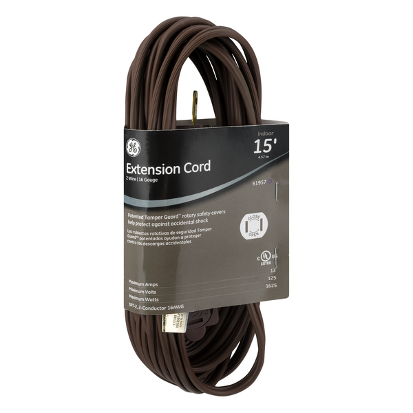 GE Indoor Extension Cord 15 Feet Brown