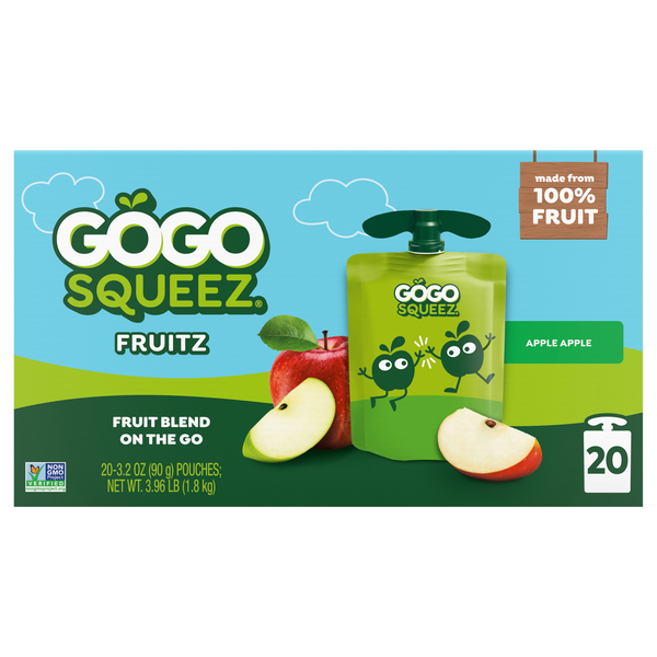GoGo squeeZ Apple Apple Applesauce Pouches Family Size - 20 ct