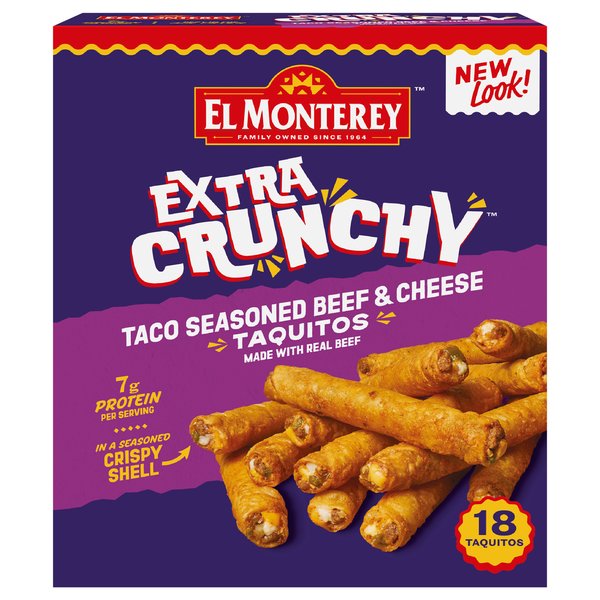 El Monterey Extra Crunchy Taco Seasoned Beef & Cheese Taquitos - 18 ct