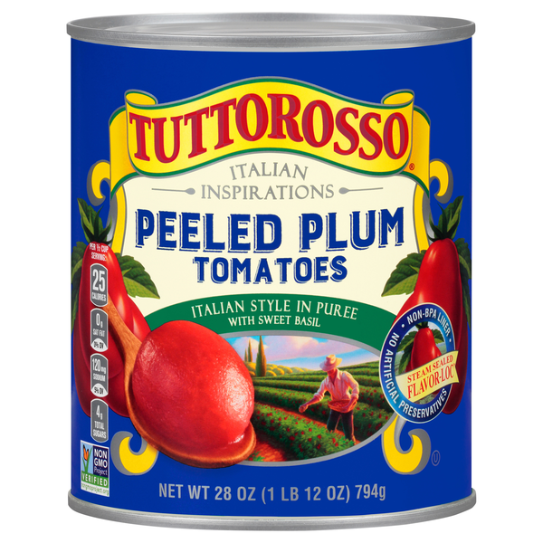 Tuttorosso Italian Style Peeled Plum Tomatoes with Sweet Basil