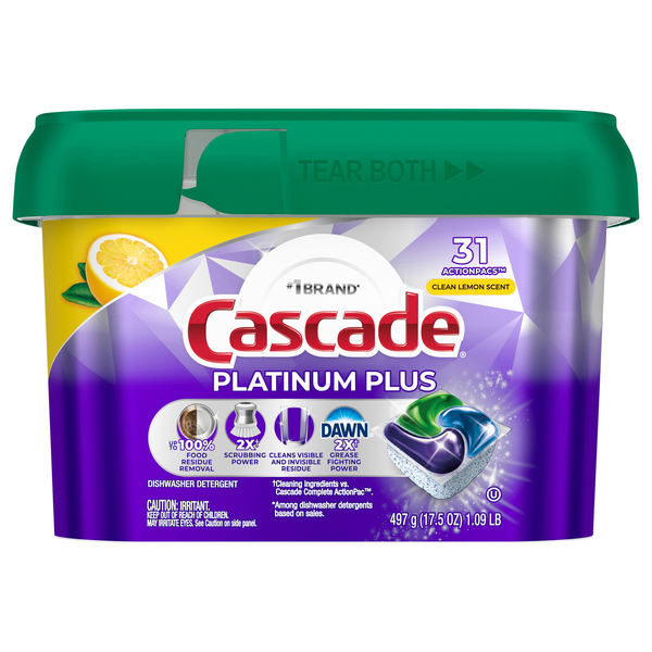 Cascade Platinum Plus Dawn Clean Lemon Dishwasher Detergent Pacs - 31 ct