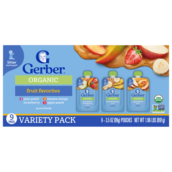 Gerber Organic 2nd Baby Food Fruit & Veggie Favorites Variety Pack - 9 ct