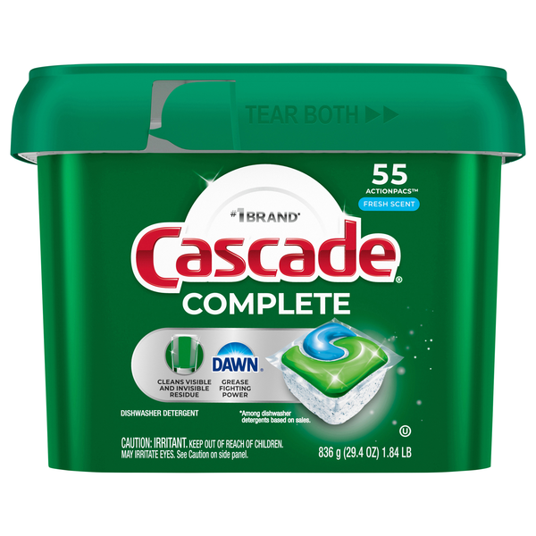 Cascade Complete Dawn Fresh Scent Dishwasher Detergent ActionPacs - 55 ct