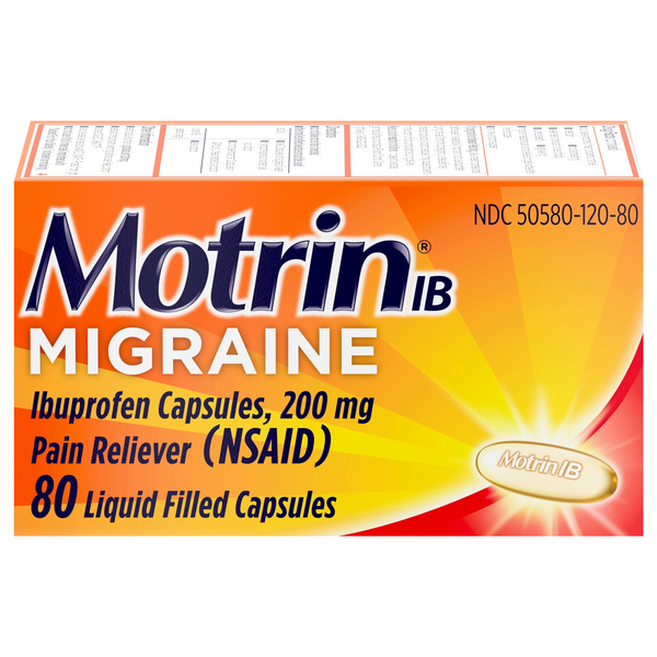 Motrin IB Migraine Ibuprofen Liquid Filled 200 mg Pain Relief Capsules