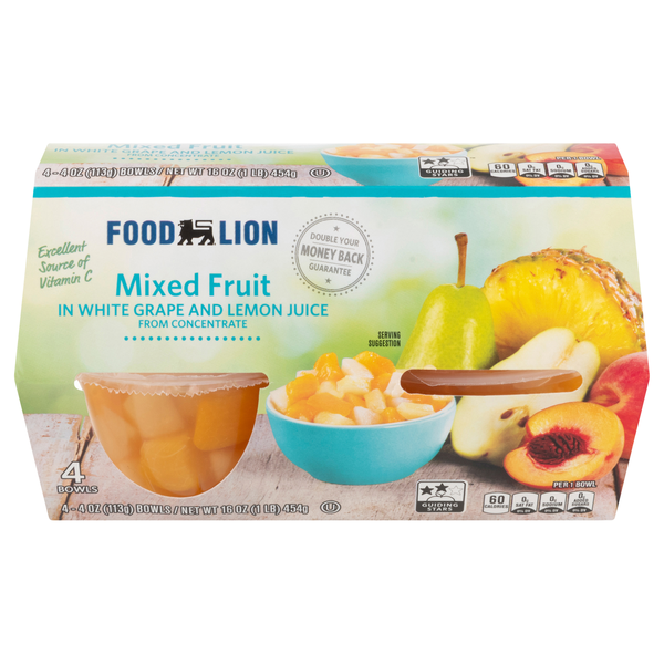 Food Lion Mixed Fruit in White Grape & Lemon Juice - 4 ct