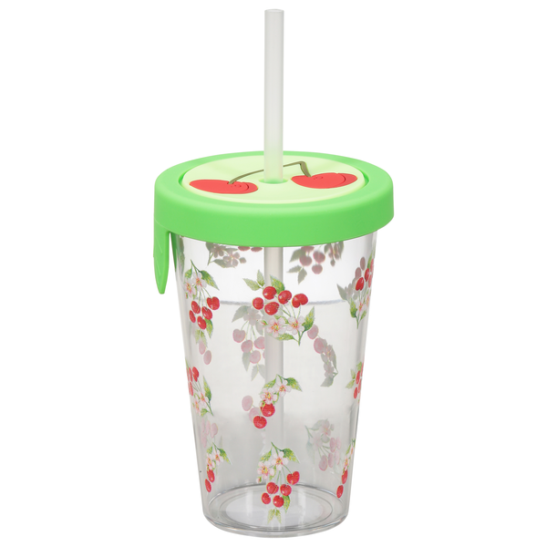 Smart Living Straw Tumbler Cup with Lid Cherries