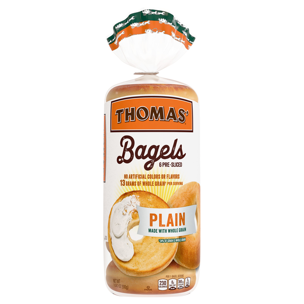 Thomas' Plain Pre-Sliced Bagels - 6 ct