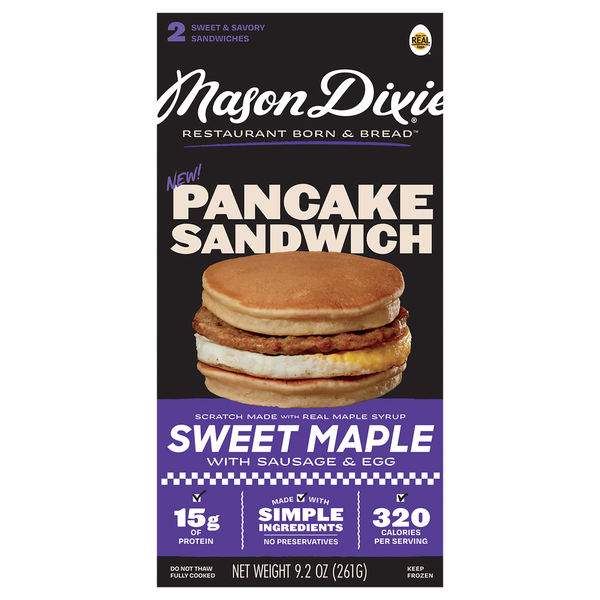 Mason Dixie Sweet Maple with Sausage & Egg Pancake Sandwiches - 2 ct