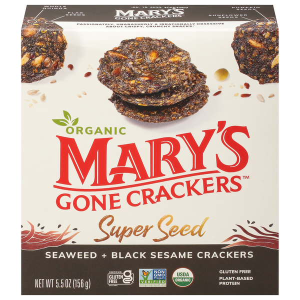 Save on Mary's Gone Crackers Super Seed Seaweed & Black Sesame Gluten