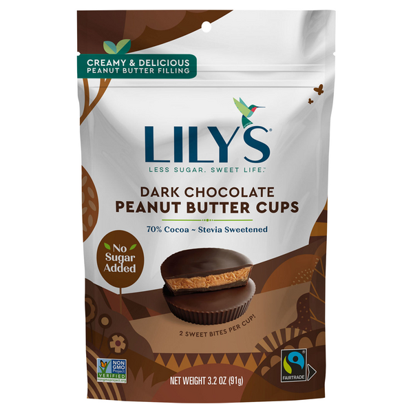 Lily's Gluten Free No Sugar Added Dark Chocolate Peanut Butter Cups Candy
