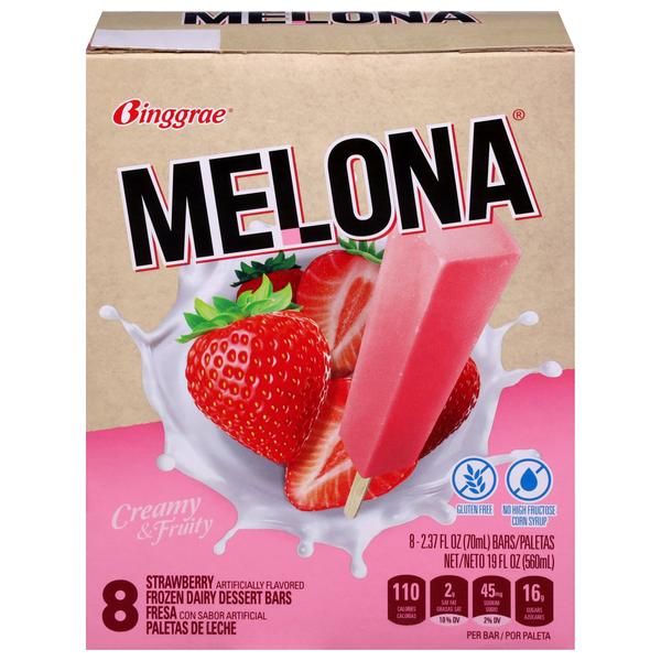 Melona Strawberry Frozen Dairy Dessert Bars - 8 ct