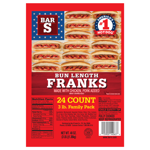 Bar-S Bun Length Franks Family Pack - 24 ct