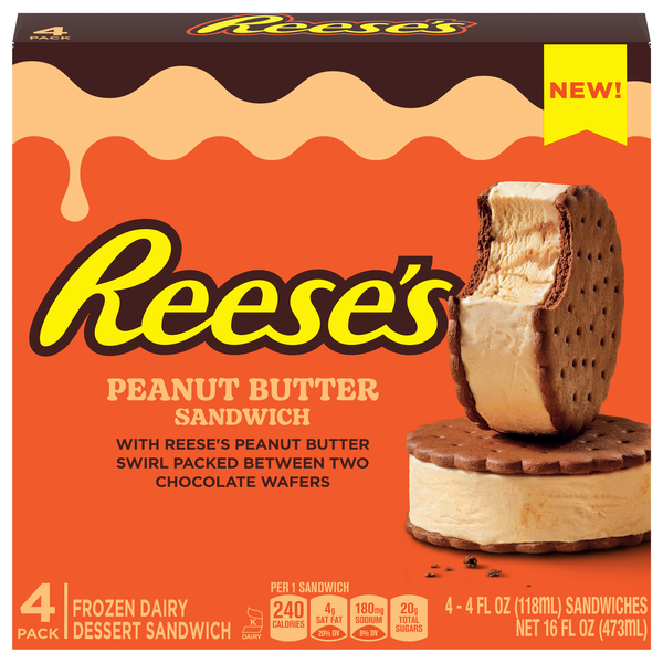 Reese's Peanut Butter Frozen Dairy Dessert Sandwiches - 4 ct