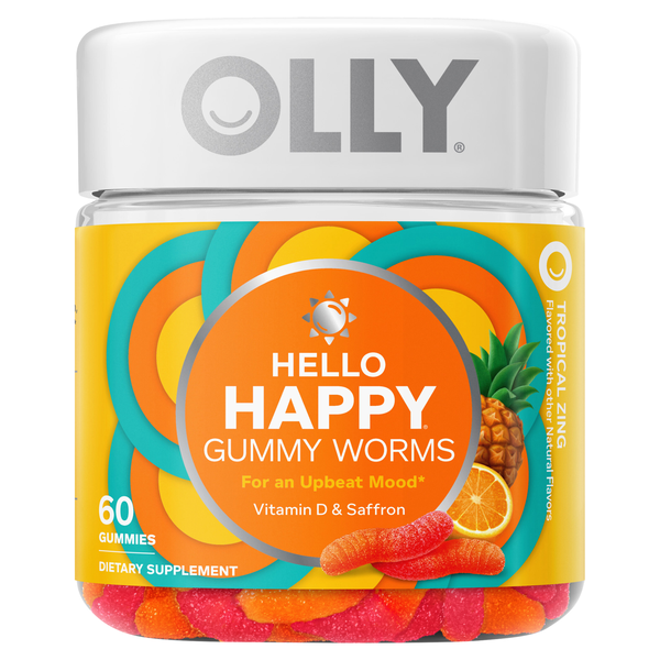 OLLY Hello Happy Vitamin D & Saffron Tropical Zing Gummy Worms