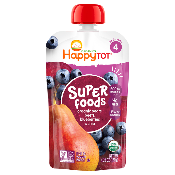 Happy Tot Organics Super Foods Pears, Beets & Blueberries + Super Chia