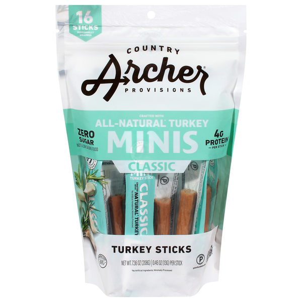 Country Archer Zero Sugar Rosemary 4g Protein Mini Turkey Stick - 16 ct