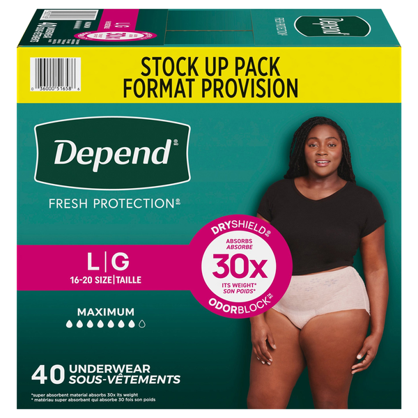 Depend Women's Fresh Protection Incontinence Underwear Maximum Blush L