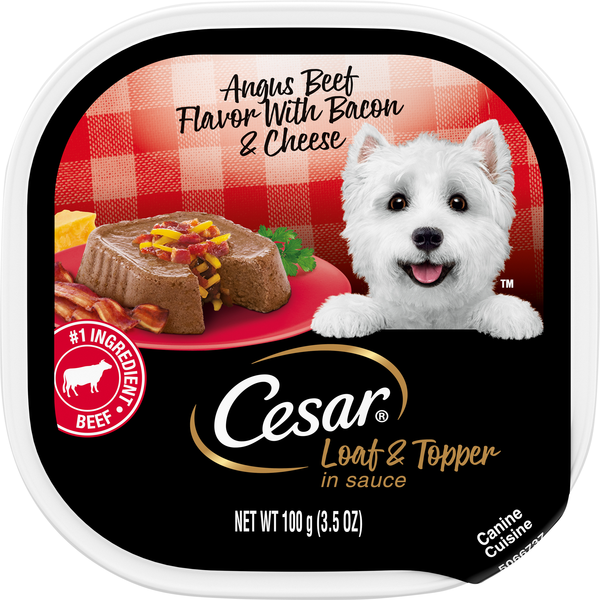 CESAR Loaf & Topper in Sauce Angus Beef Bacon & Cheese Adult Wet Dog Food