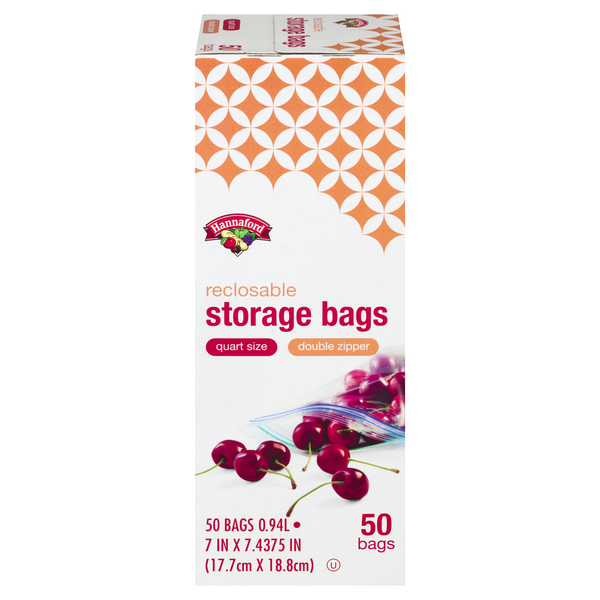 Hannaford Reclosable Quart Storage Bags Double Zipper