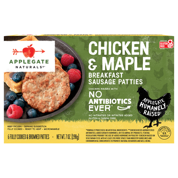 Applegate Naturals Maple & Chicken Breakfast Sausage Patties - 6 ct Frozen