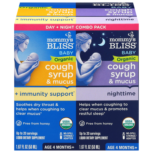 Mommy's Bliss Kids Day + Night Cough Syrup Organic Ages 4+ - 2 ct