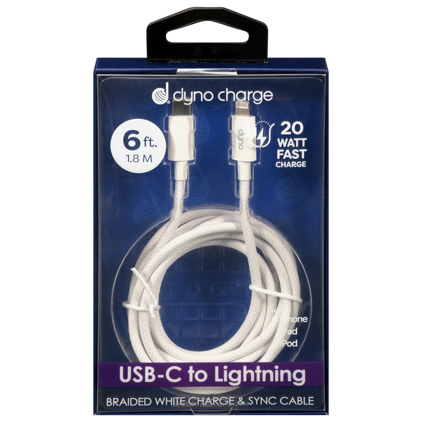 Dyno Charge USB-C to Lightning Braided Charge & Sync Cable 6 ft White