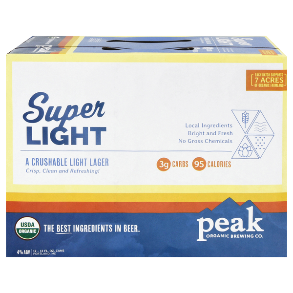 Peak Organic Brewing Co. Super Light Lager Beer - 12 pk