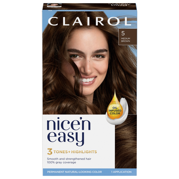 Clairol Nice 'n Easy Natural Looking Permanent Hair Color Medium Brown 5