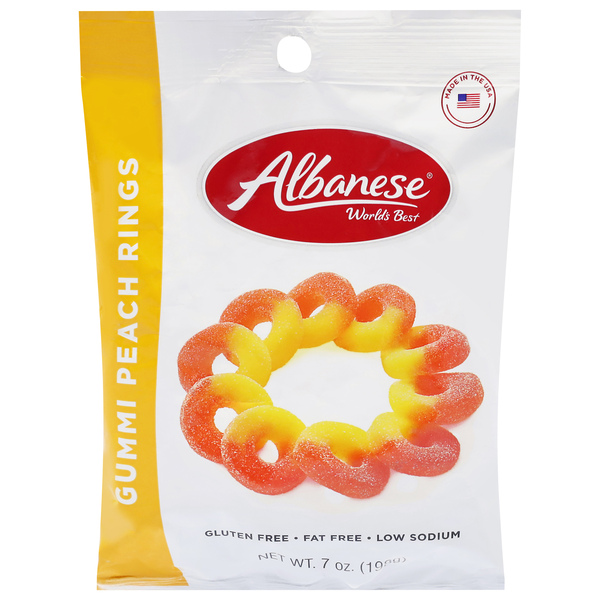 Albanese World's Best Gluten Free Gummi Peach Rings Candy