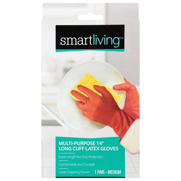 Smart Living Multi-Purpose Long Cuff Latex Gloves 14 Inch Medium