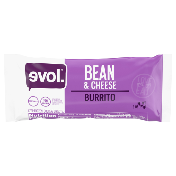 Evol Pinto Bean Rice & Cheddar Burrito Vegetarian Frozen