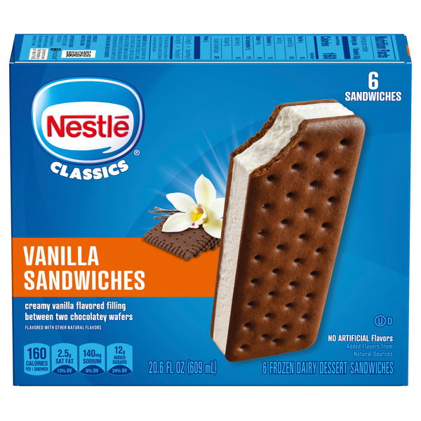 Nestle Classics Vanilla Frozen Dairy Dessert Sandwiches - 6 ct