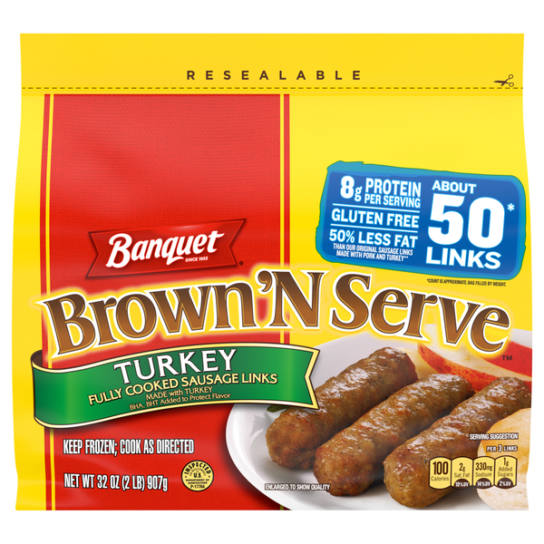 Banquet Brown 'N Serve Turkey Breakfast Sausage Links - apx 50 ct Frozen