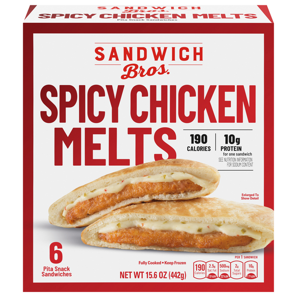 Save on Sandwich Bros. Pita Snack Sandwiches Chicken Melts Spicy 6 ct