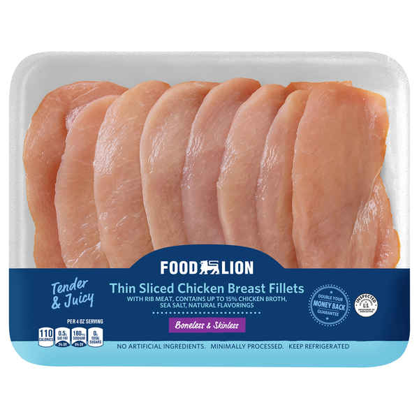 Food Lion Thin Sliced Boneless Skinless Chicken Breast Fillets Fresh
