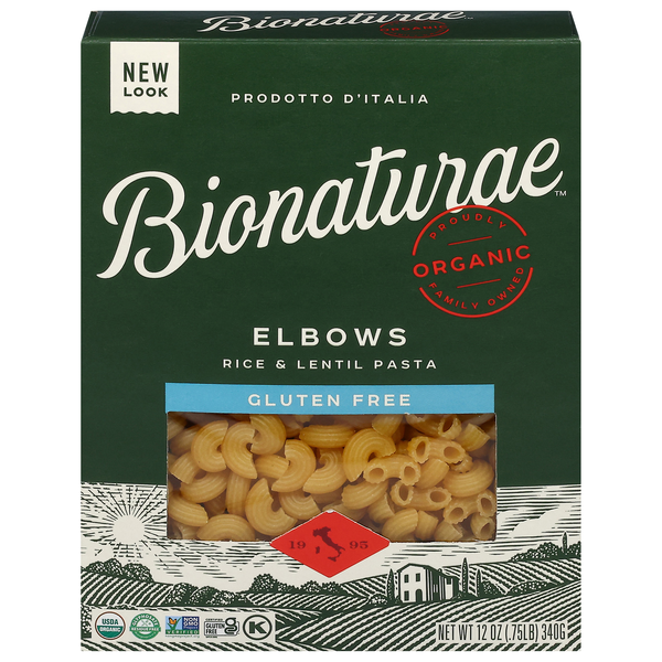 Bionaturae Imported Organic Gluten Free Rice & Lentil Elbows Pasta