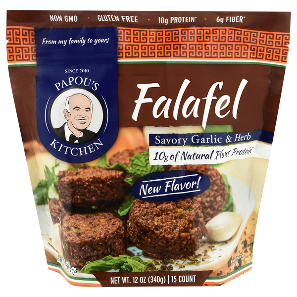 Papou's Kitchen Gluten Free Savory Garlic & Herb Falafel - 15 ct Frozen