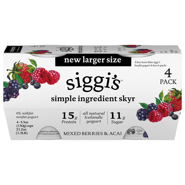 Siggi's Non Fat Mixed Berries & Acai Skyr Yogurt Cup - 4 ct