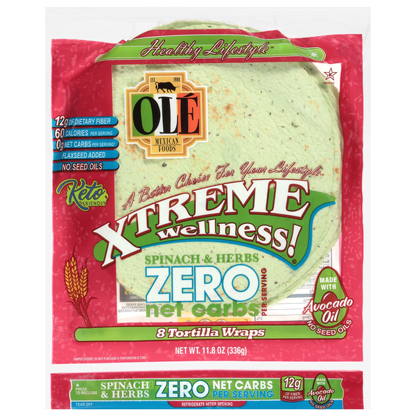 Ole Mexican Foods Xtreme Wellness! Spinach & Herbs Tortilla Wraps - 8 ct