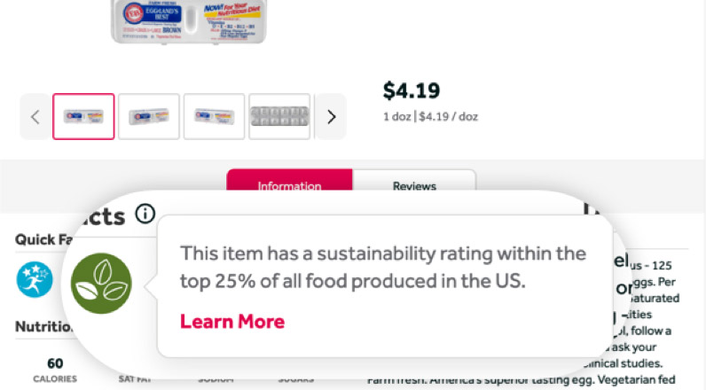 Screenshot from website showing sustainability rating icon on product