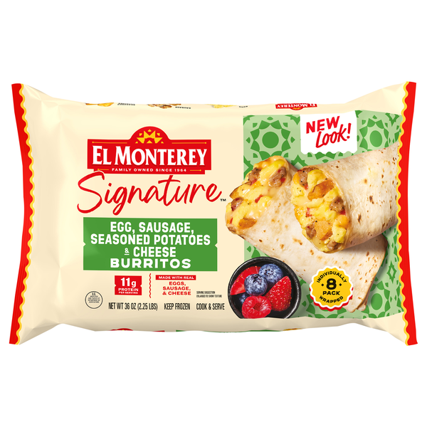 El Monterey Signature Egg Sausage Cheese & Potato Breakfast Burritos 8 ct