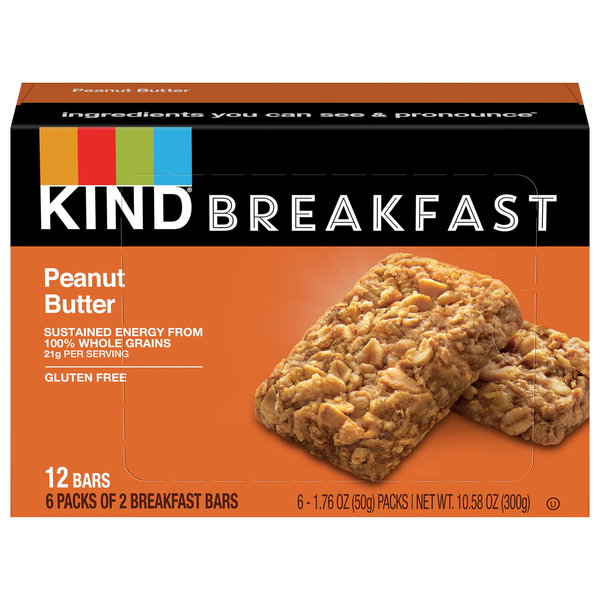 KIND Gluten Free Peanut Butter Whole Grains Breakfast Bars - 6 ct