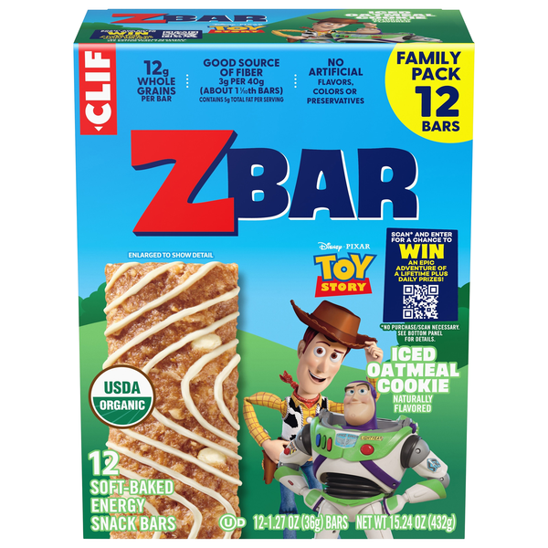 CLIF Zbar Organic Iced Oatmeal Cookie Soft Baked Energy Snack Bars - 12 ct