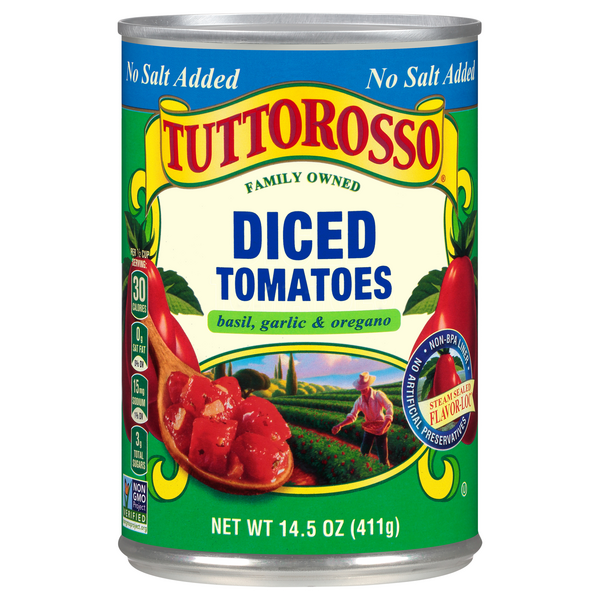 Tuttorosso No Salt Added Diced Tomatoes with Basil Garlic & Oregano