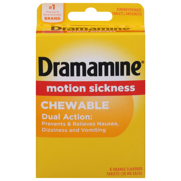 Dramamine Motion Sickness Relief Chewable Tablets Orange