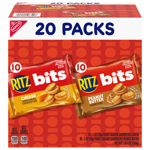 Nabisco Ritz Bits Cheese & Peanut Butter Sandwich Crackers Packs - 20 ct