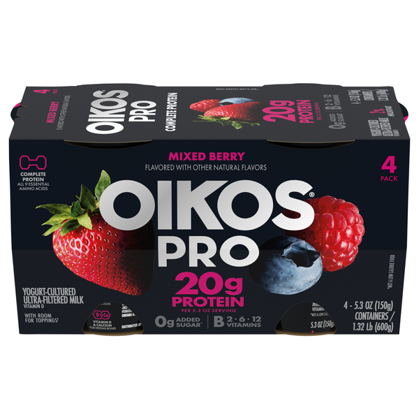 Oikos PRO 20g Protein Mixed Berry Ultra-Filtered Milk Yogurt Cups - 4 ct