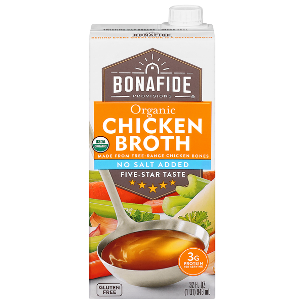 Bonafide Provisions Organic Gluten Free No Salt Added Chicken Broth