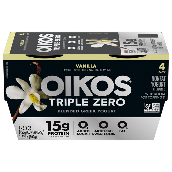 Save on Oikos Triple Zero 15g Protein Non Fat Vanilla Blended Greek